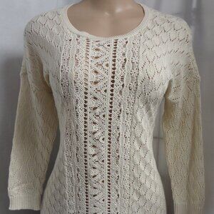 LOFT   EGGSHELL WHITE CASUAL DIAMOND SHAPE STITCH CAREER SWEATER SIZE: MP NWT